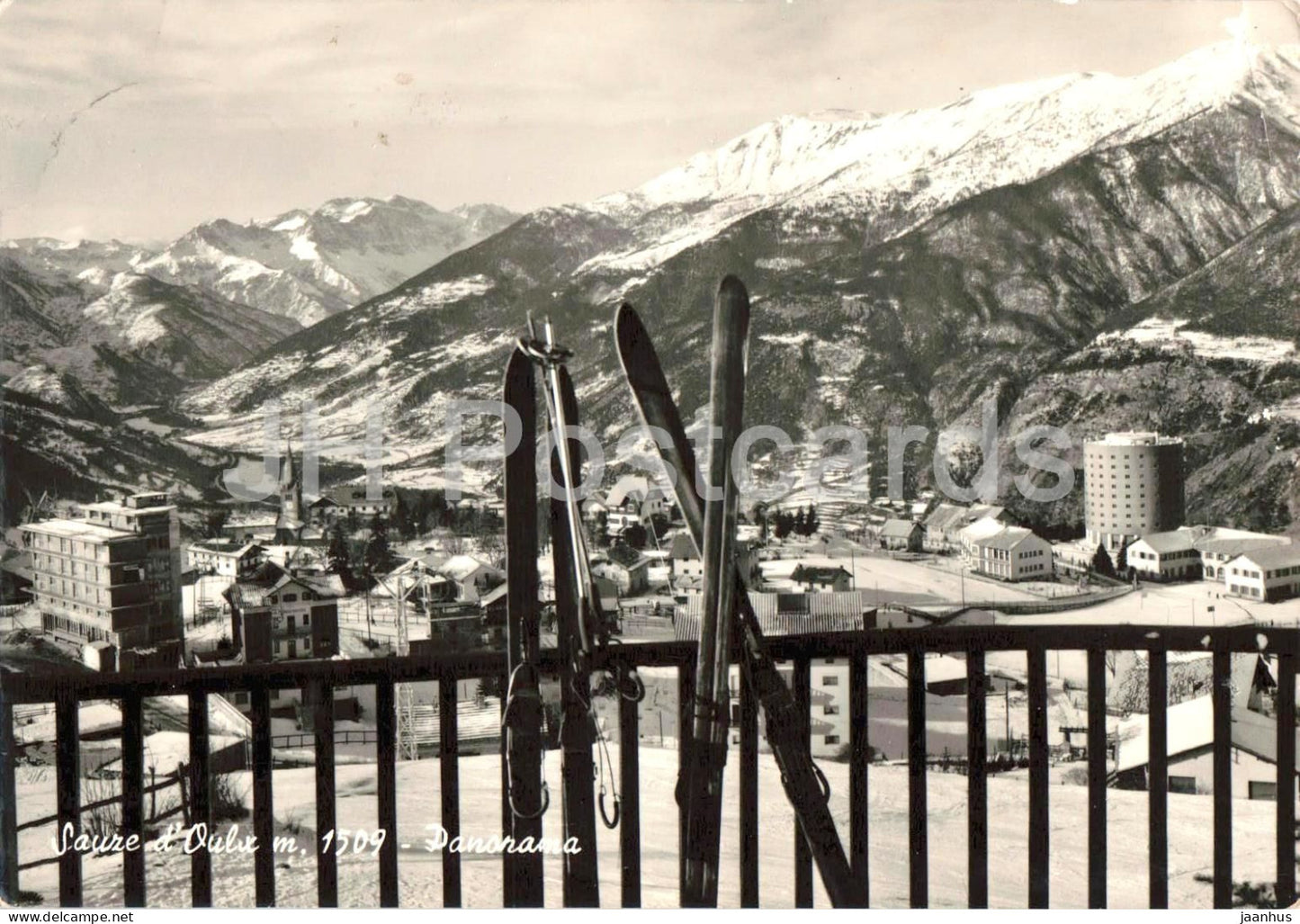 Sauze d’Oulx m. 1509 - Panorama - Ski Resort mountains - Alps - Dolomites - 019513 - old postcard - 1950s - Italy - used - JH Postcards