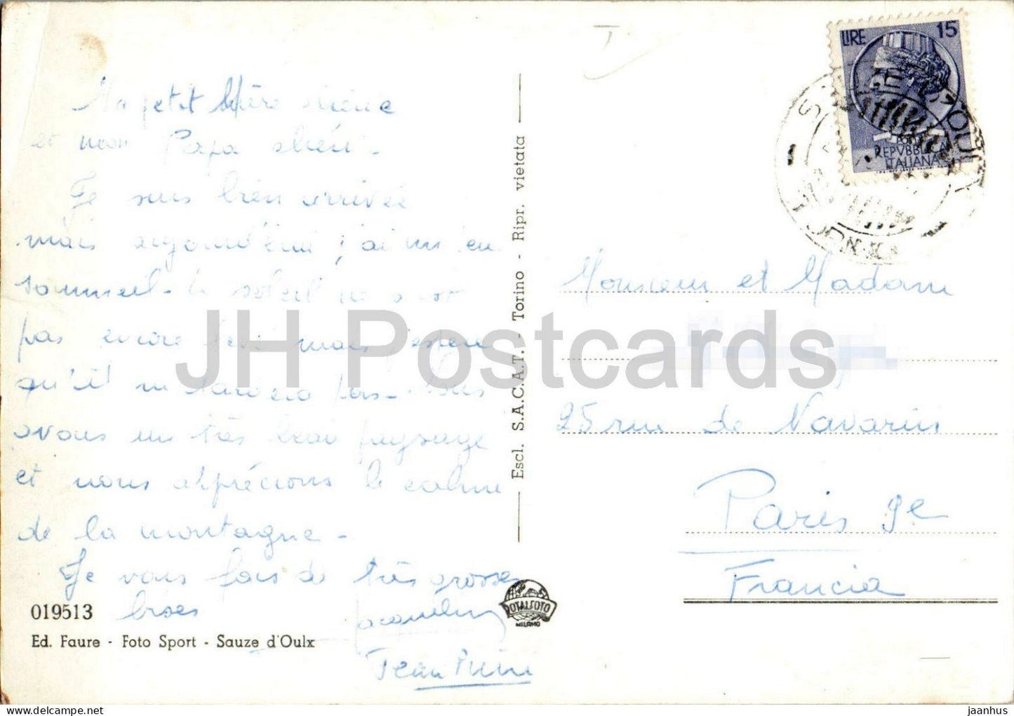 Sauze d’Oulx 1509 m - Panorama - Montagnes de la station de ski - Alpes - Dolomites - 019513 - ancienne carte postale - années 1950 - Italie - oblitérée