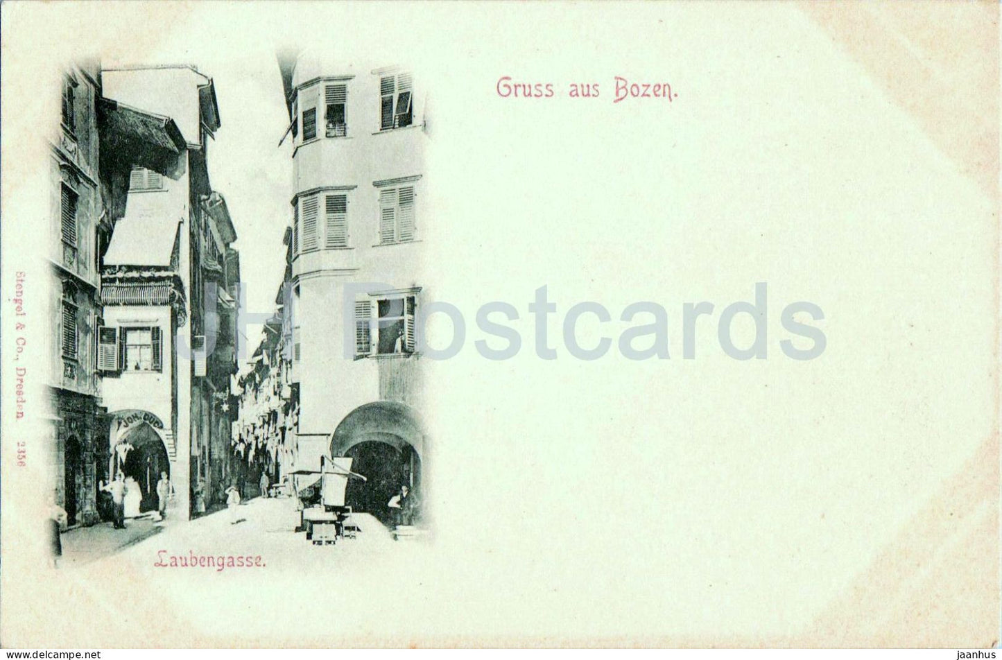 Gruss aus Bozen - Laubengasse - Greetings from Bolzano - street view - 2356 - old postcard - Italy - unused - JH Postcards
