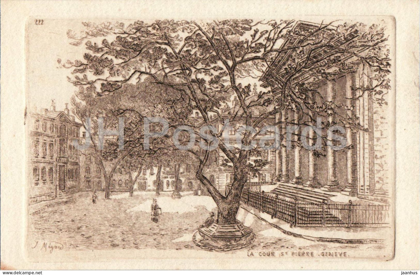 Geneve - Geneva - La Cour St. Pierre - cathedral square with tree and buildings - old postcard - Switzerland - used - JH Postcards