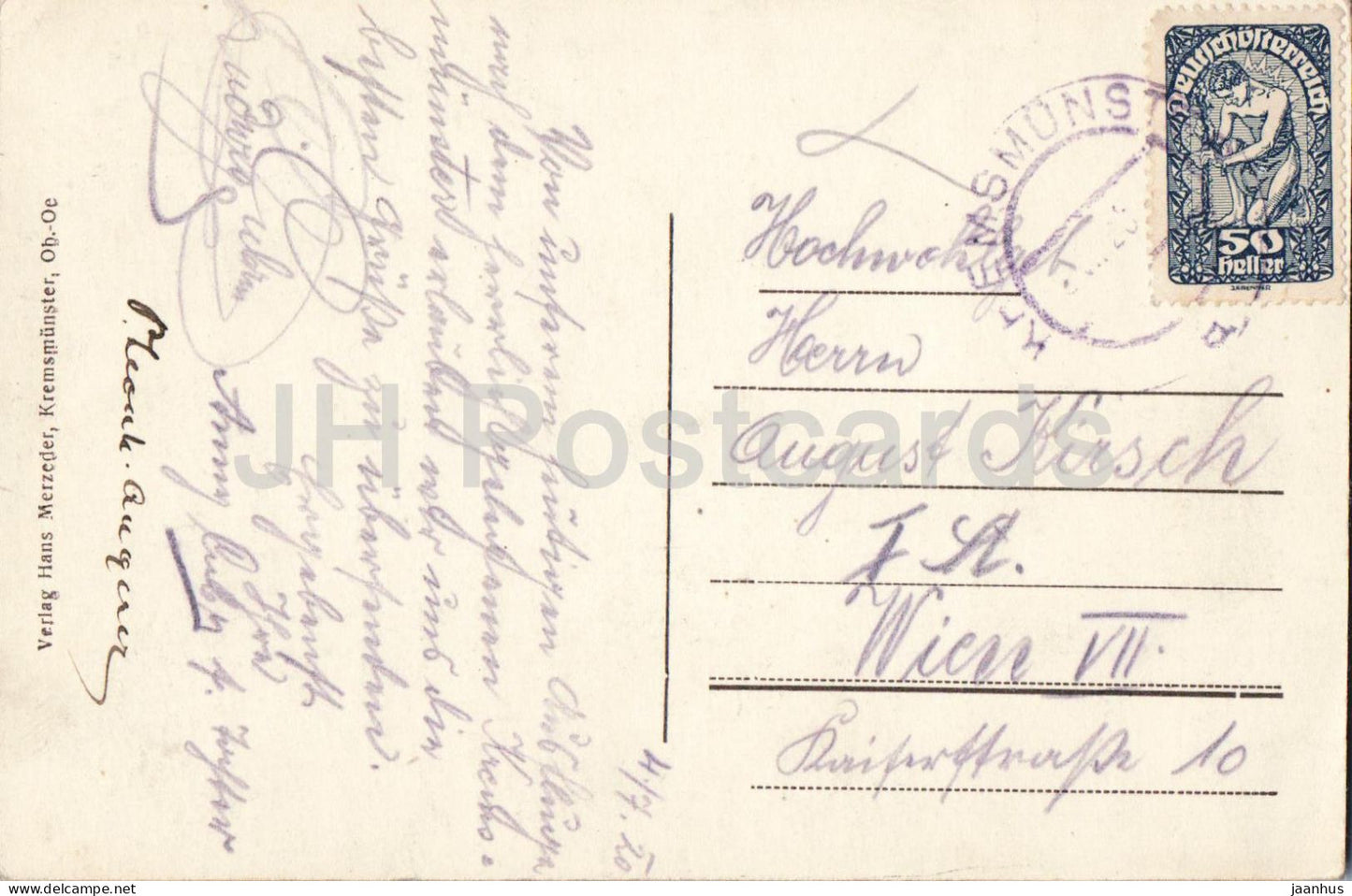 Kremsmunster von Osten - town - landscape - old postcard - 1920 - Austria - used