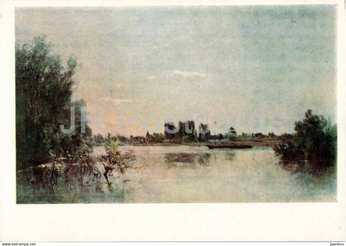 painting by Charles-Francois Daubigny - The Banks of the Oise - boat - French art - 1960 - Russia USSR - unused - JH Postcards