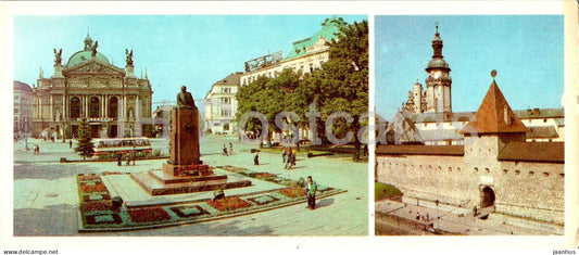 Lviv - square - theatre - monument to Lenin - defensive structures of the old city - 1984 - Ukraine USSR - unused - JH Postcards