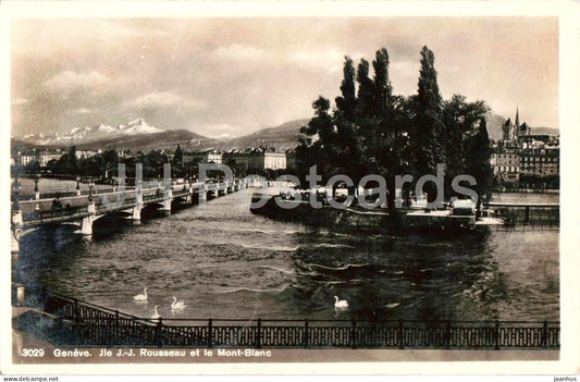 Geneve - Geneva - Ile J.J. Rousseau et le Mont-Blanc - 3029 - old postcard - 1928 - Switzerland - used - JH Postcards