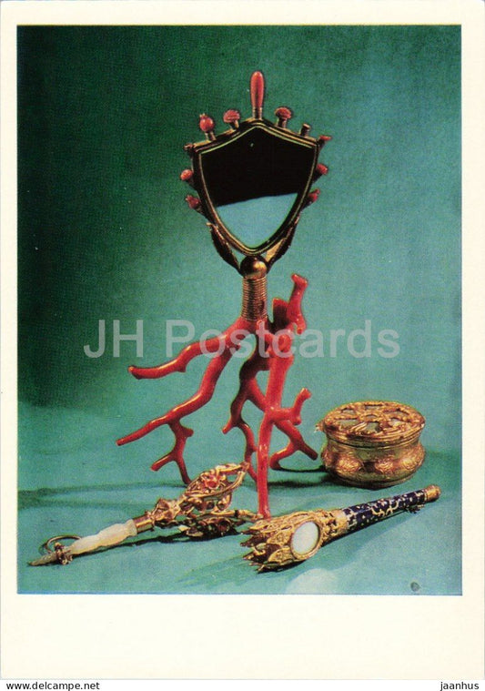 toilet set with coral mirror and porte-bouquets - Russian applied art - The Hermitage - 1970s - Russia USSR - unused - JH Postcards