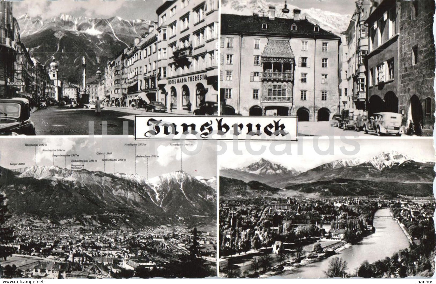 Innsbruck - city panorama - streets - hotel Maria Theresia - alpine city - multiview - 19949 - Austria - unused - JH Postcards