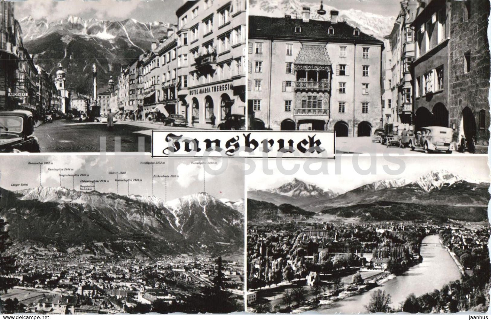 Innsbruck - city panorama - streets - hotel Maria Theresia - alpine city - multiview - 19949 - Austria - unused - JH Postcards