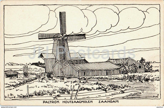 Zaandam - Paltrok Houtzaagmolen - Sawmill - illustration - old postcard - Netherlands - unused - JH Postcards