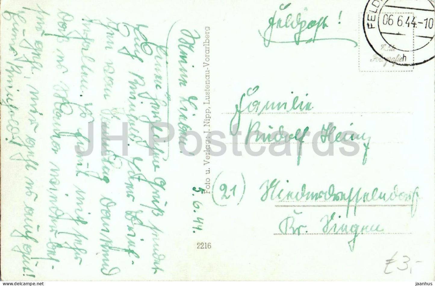 Feldkirch - Schattenburg und Stadtansicht - Castle - Town View - Feldpost - military mail - 2216 - 1944 - Austria - used
