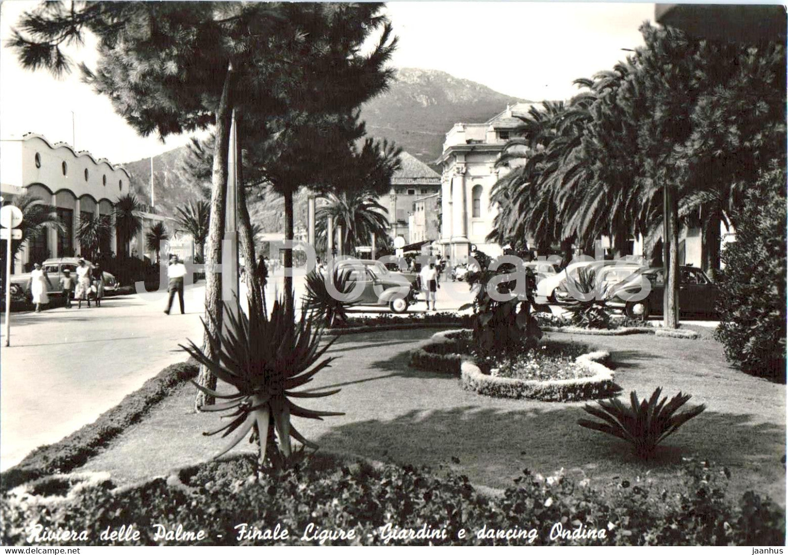 Riviera delle Palme - Finale Ligure - Giardini e dancing Ondina - seaside resort car old postcard - 1957 - Italy - used - JH Postcards