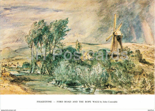 watercolor by John Constable - Folkestone - Ford Road and the Rope Walk - windmill - English art United Kingdom - unused - JH Postcards