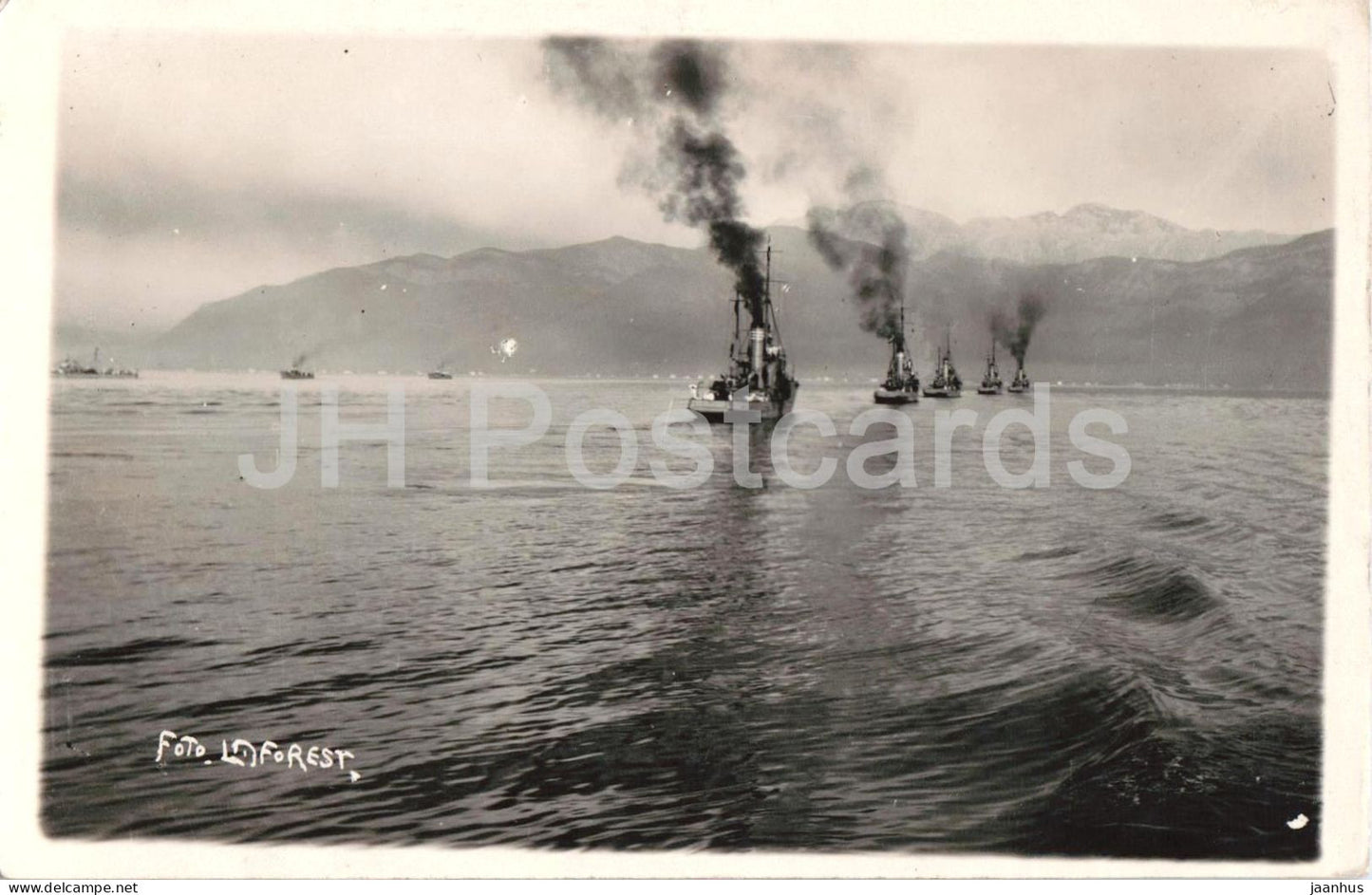 Naval vessels at sea Bay of Kotor area - warships in formation - military - Foto Laforest - Montenegro - used - JH Postcards
