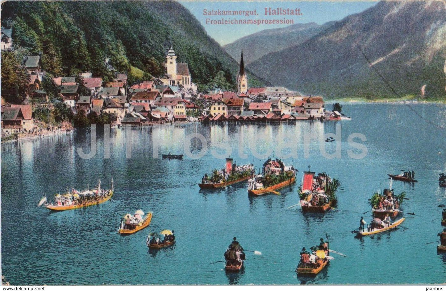 Salzkammergut - Hallstatt - Fronleichnamsprozession - boat - 573 - old postcard - 1906 - Austria - used - JH Postcards