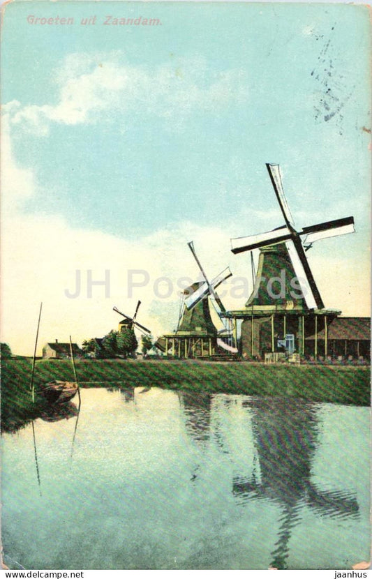 Groeten uit Zaandam - Greetings from Zaandam - windmill - 9 - old postcard - Netherlands - used - JH Postcards