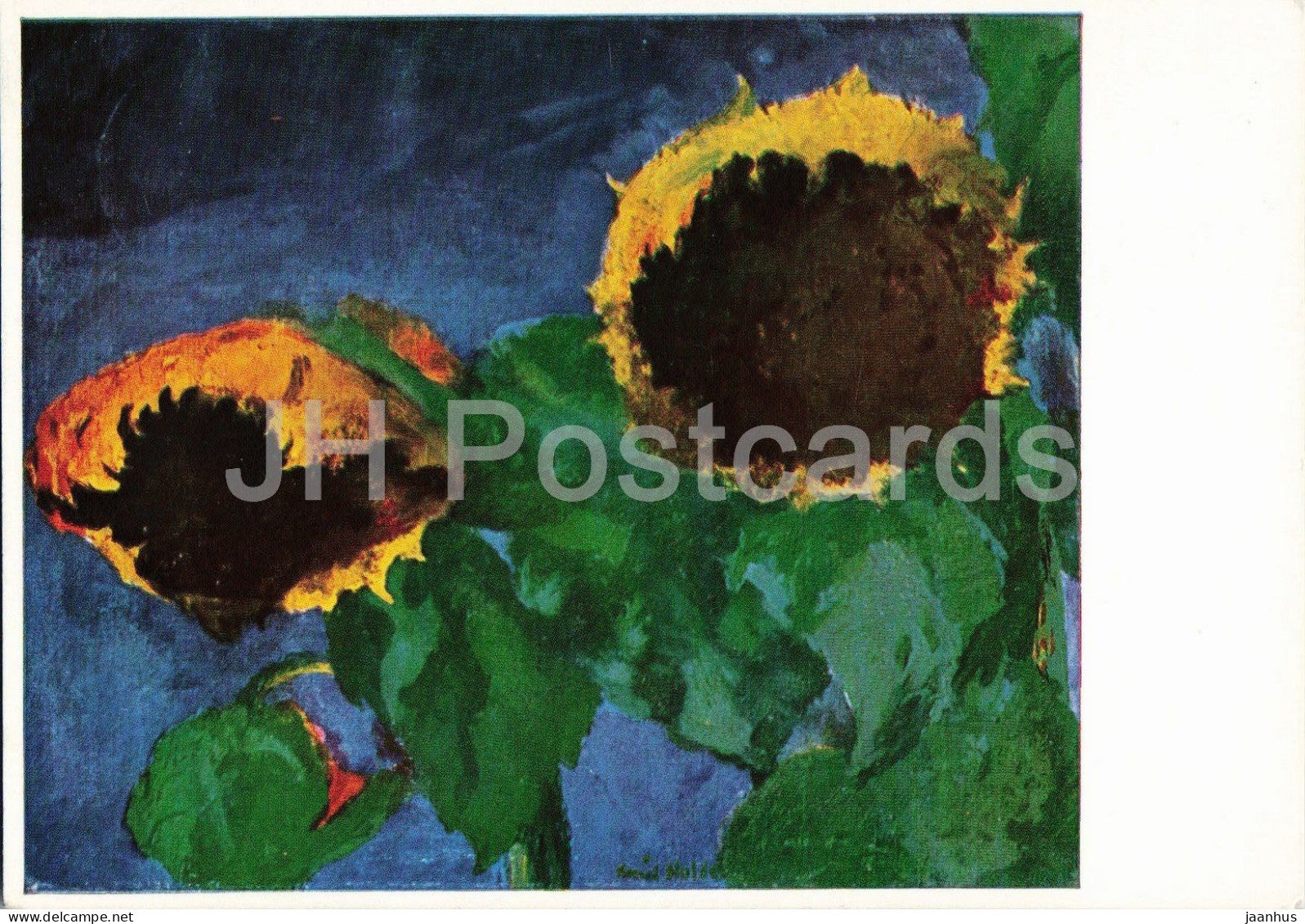 painting by Emil Nolde - Ripe Sunflowers - Reife Sonnenblumen - German art - 1976 - Germany - used - JH Postcards