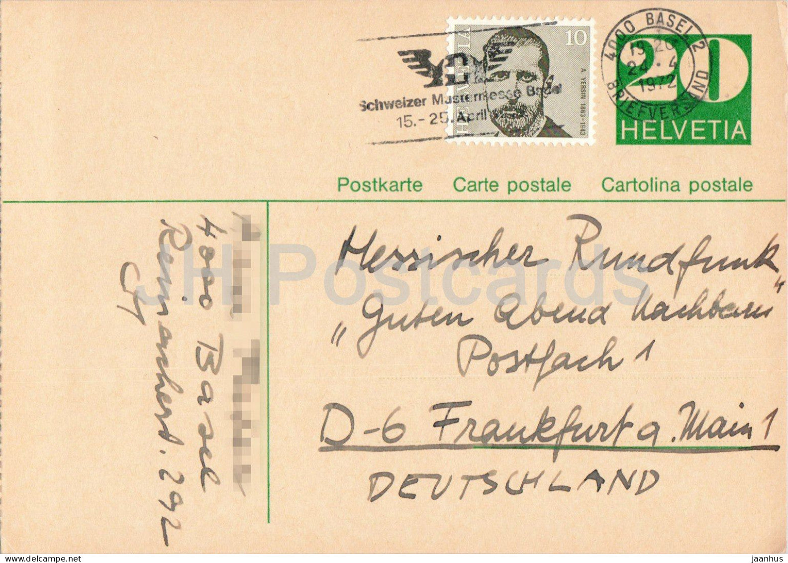 Guten Abend Nachbarn - Hessischer Rundfunk - postal stationery - 144 - 1972 - Switzerland - used - JH Postcards