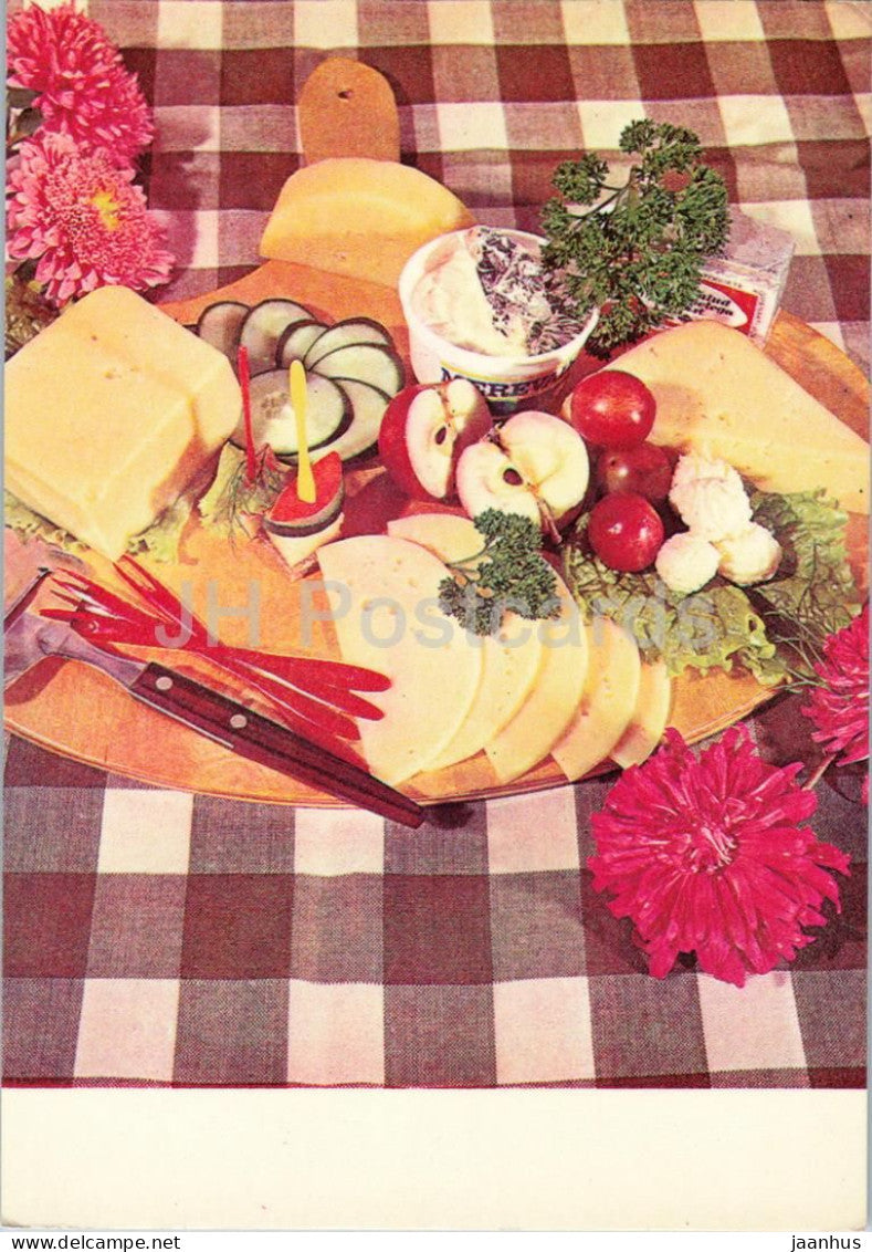 Cheese platter - food - cheese assortment - 1983 - Estonia USSR - unused - JH Postcards