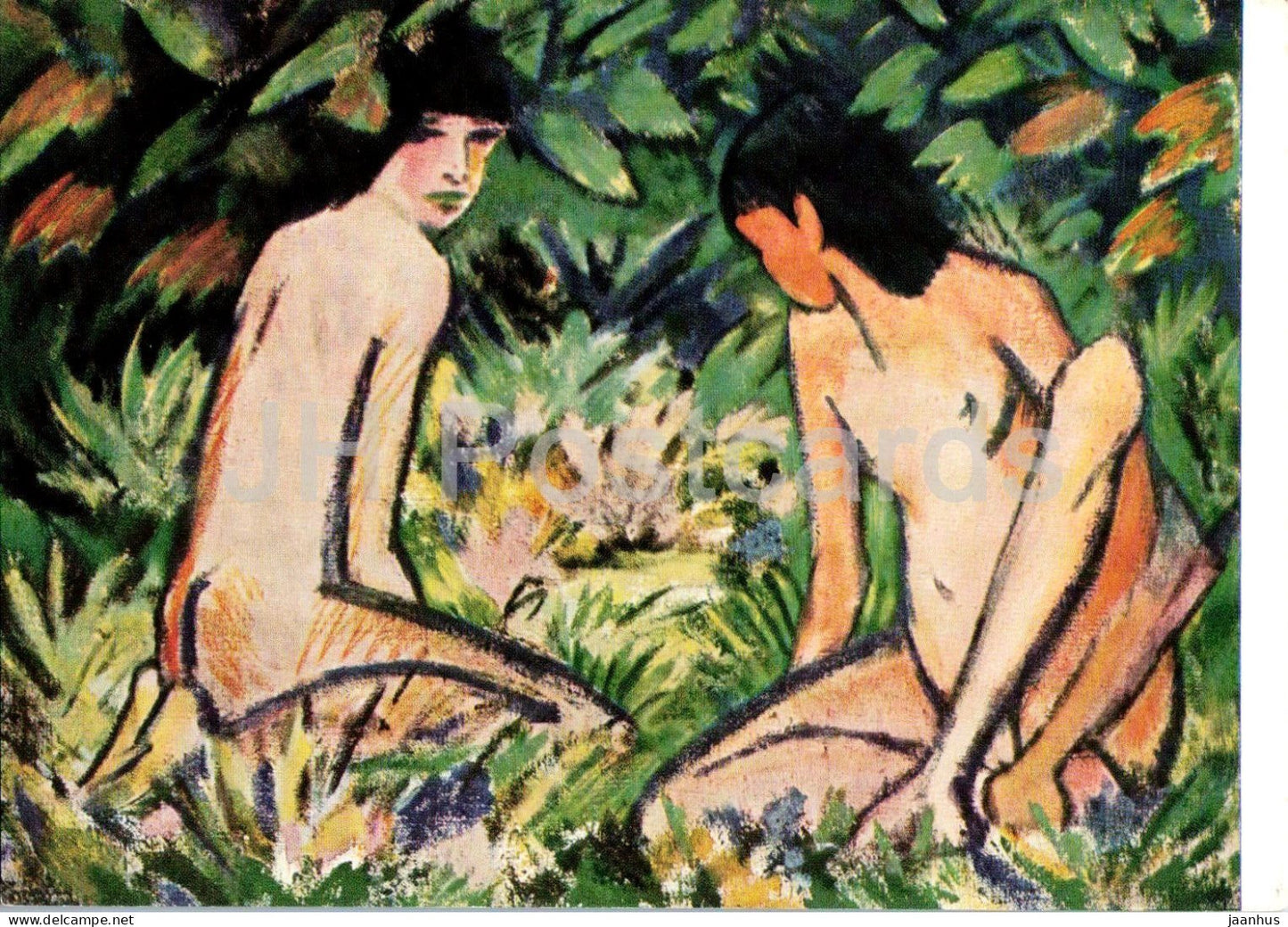 painting by Otto Mueller - Muller - Girls in the Verdure - Madchen im Grunen - German art - Germany - unused - JH Postcards