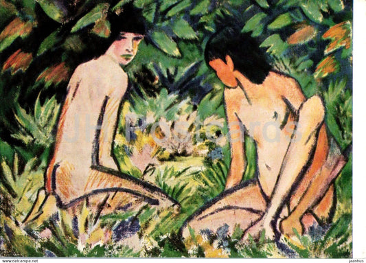painting by Otto Mueller - Muller - Girls in the Verdure - Madchen im Grunen - German art - Germany - unused - JH Postcards