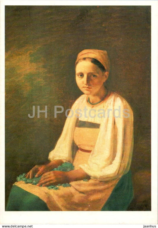 painting by A. Venetsianov - Peasant Woman with Cornflowers - 1 - Russian art - 1981 - Russia USSR - unused - JH Postcards