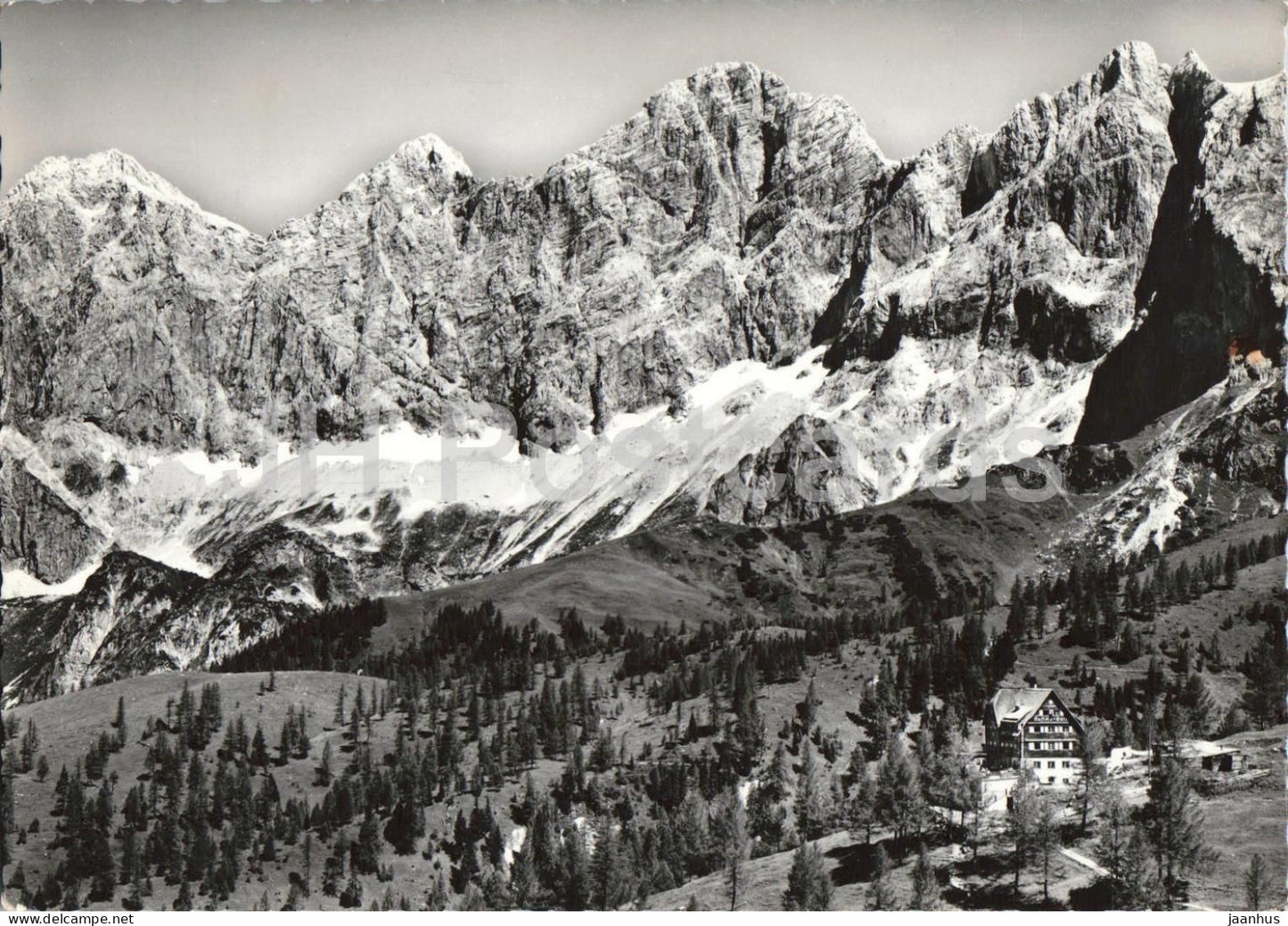 Austriahutte 1638 m mit Dachstein 3004 m und Dirndl - mountain panorama - 42784 - 1962 - Austria - used - JH Postcards