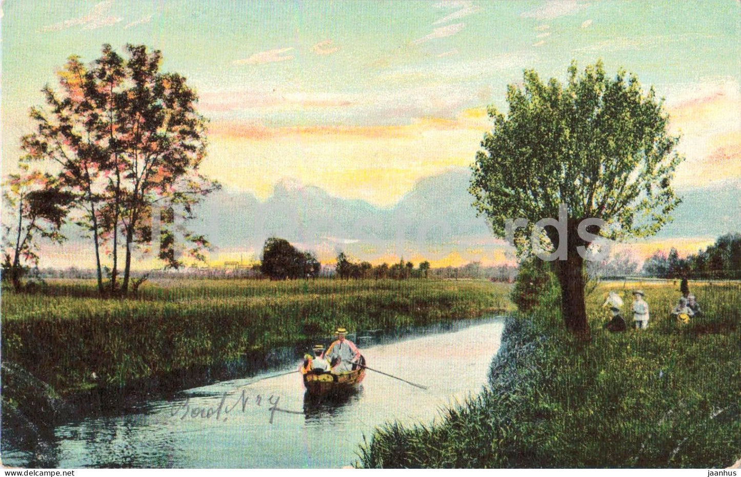 Alsterdorf - river - boat - Series 405 - old postcard - 1905 - Germany - used - JH Postcards