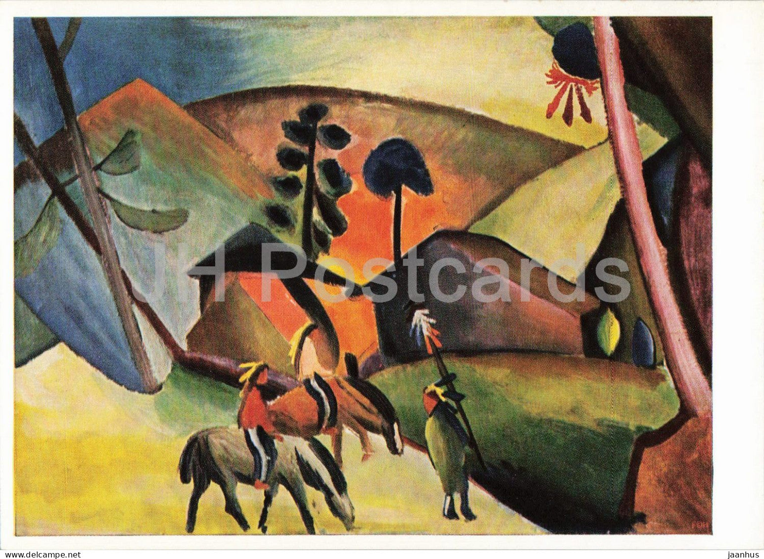 painting by August Macke - Indians on Horseback - Indianer auf Pferden - horse - German art - Germany - unused - JH Postcards