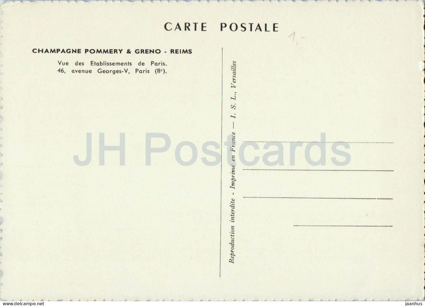 Champagne Pommery & Greno - Vue des Etablissements de Paris - postcard - 1930s - France - unused