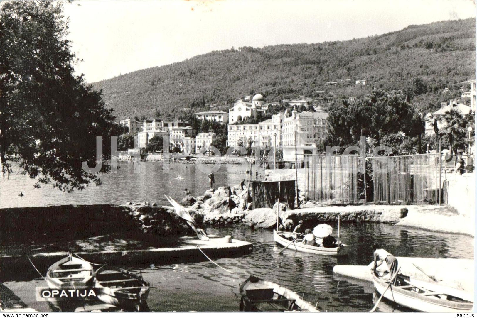 Opatija - harbor - boat - 14008 - old postcard - 1961 - Croatia Yugoslavia - used - JH Postcards