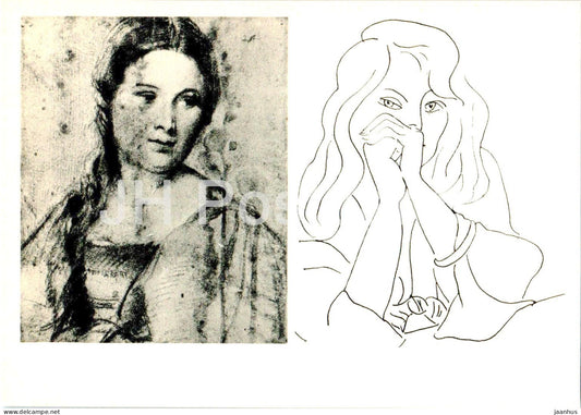drawing by Henri Matisse - woman - drawing by Titian - Lady - France , Italian art - 1967 - Russia USSR - unused - JH Postcards
