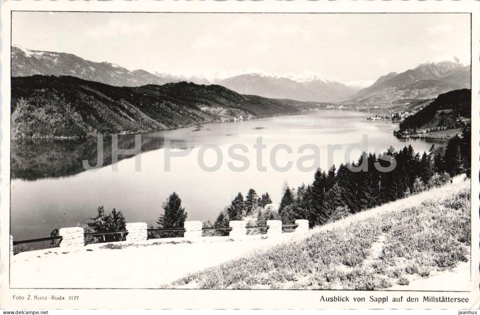 Ausblick von Sappl auf den Millstattersee - lake - panorama - mountains - 3177 - old postcard - 1958 - Austria - used - JH Postcards