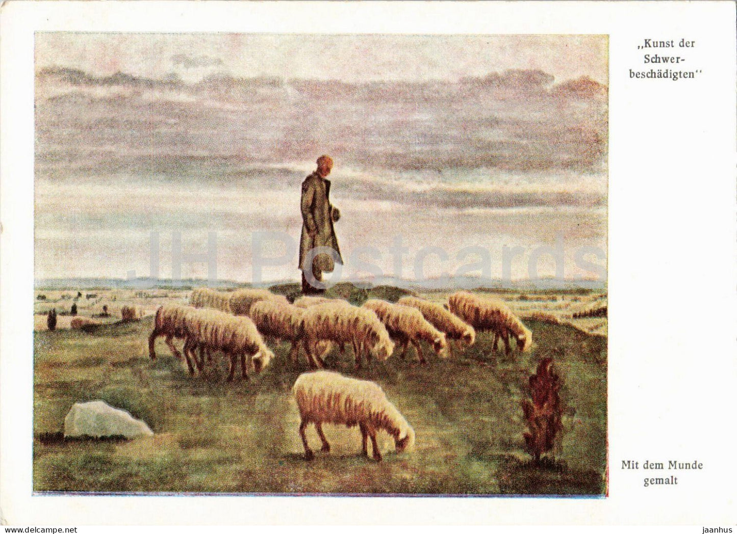 painting by Arnult - Schafers Abendnacht - Shepherds Evening Devotion - sheep - German art - 419 - Germany - unused - JH Postcards