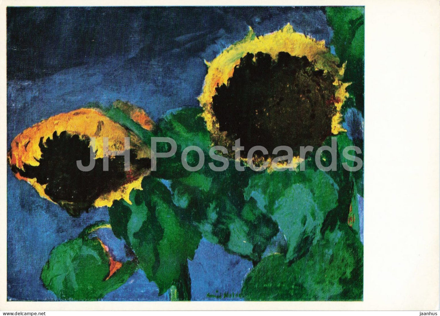 painting by Emil Nolde - Ripe Sunflowers - botanical - flowers - German art - Germany - unused - JH Postcards