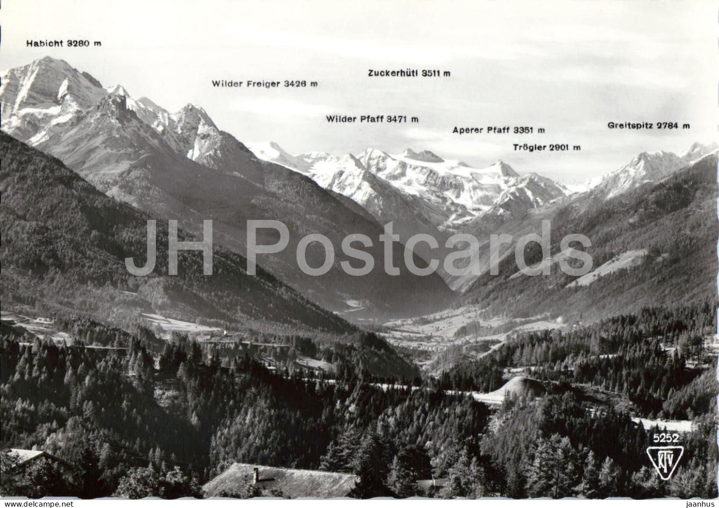 Blick in das Stubaital mit seinen Gletschern und Autobahntrasse - mountains - 5252 - old postcard - Austria - unused - JH Postcards