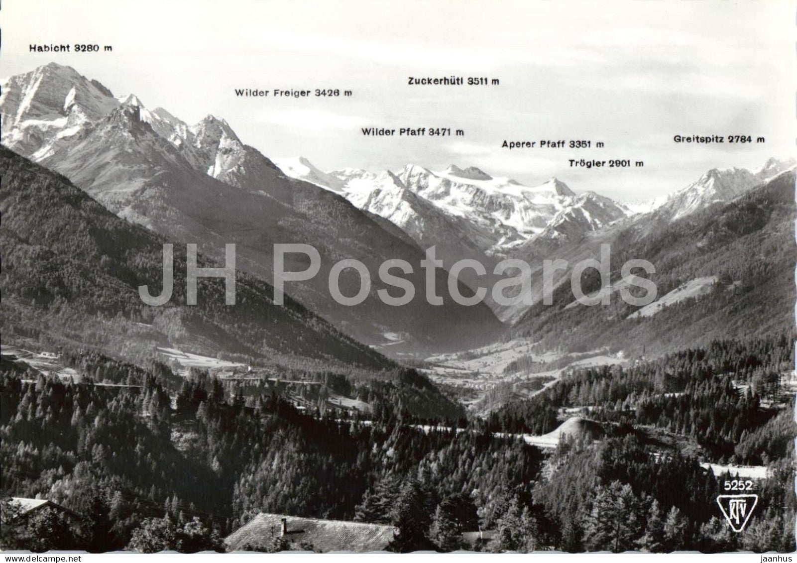 Blick in das Stubaital mit seinen Gletschern und Autobahntrasse - mountains - 5252 - old postcard - Austria - unused - JH Postcards