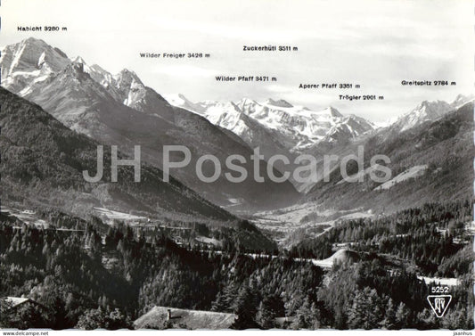 Blick in das Stubaital mit seinen Gletschern und Autobahntrasse - mountains - 5252 - old postcard - Austria - unused - JH Postcards