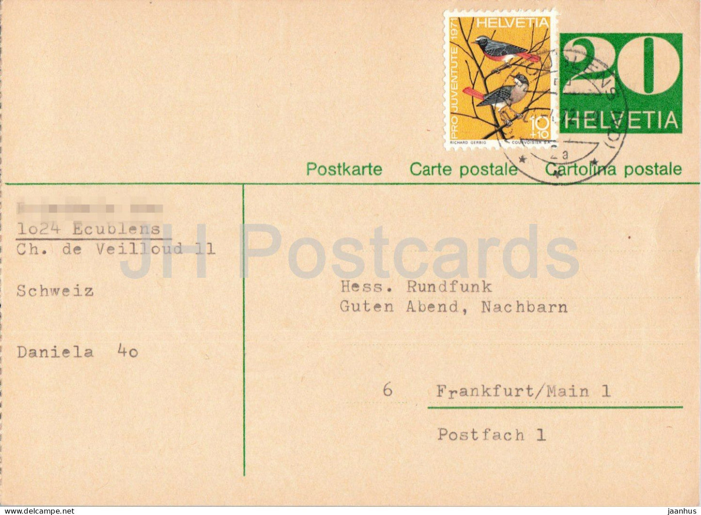 Guten Abend Nachbarn - Hessischer Rundfunk - postal stationery - 141 - 1972 - Switzerland - used - JH Postcards