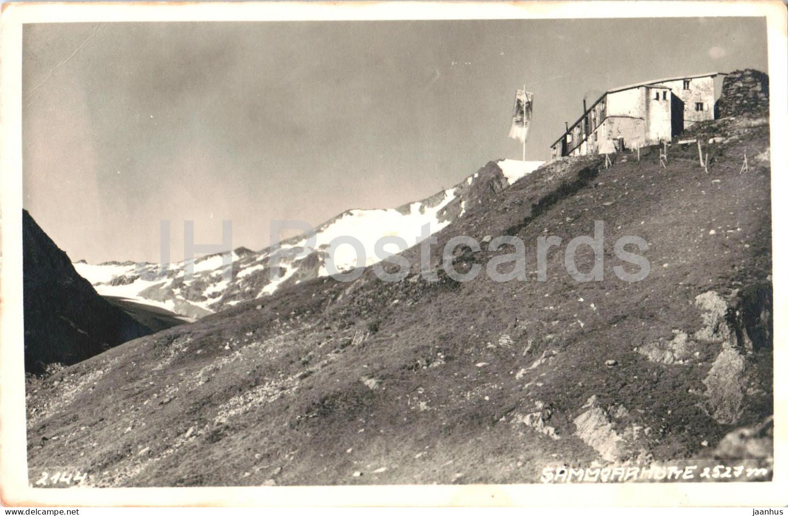 Sammoarhütte 2527 m - alpine hut - mountains - glaciers - 2144 - old postcard - 1928 - Austria - used - JH Postcards