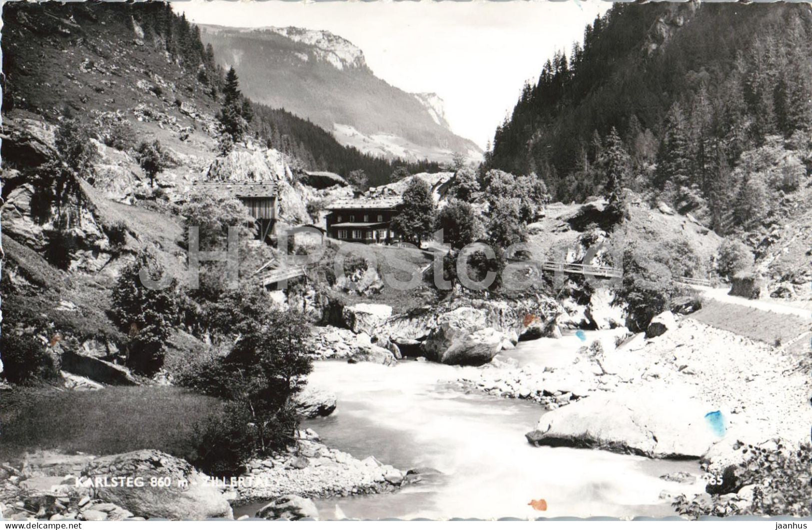Karlsteg 860 m Zillertal - mountains - Alps - 5065 - old postcard - 1954 - Austria - used - JH Postcards