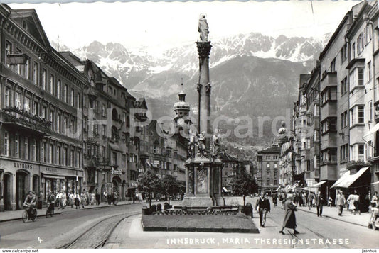 Innsbruck - Maria Theresienstrasse - city view - street - monument - Nordkette mountains - 4 - Austria - unused - JH Postcards