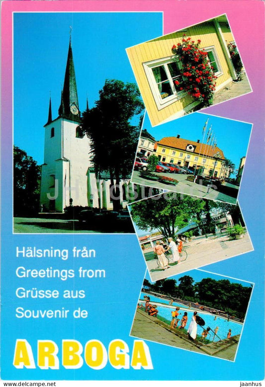 Halsning fran Arboga - Kyrkan - multiview - church - 19-1097 - Sweden - used - JH Postcards