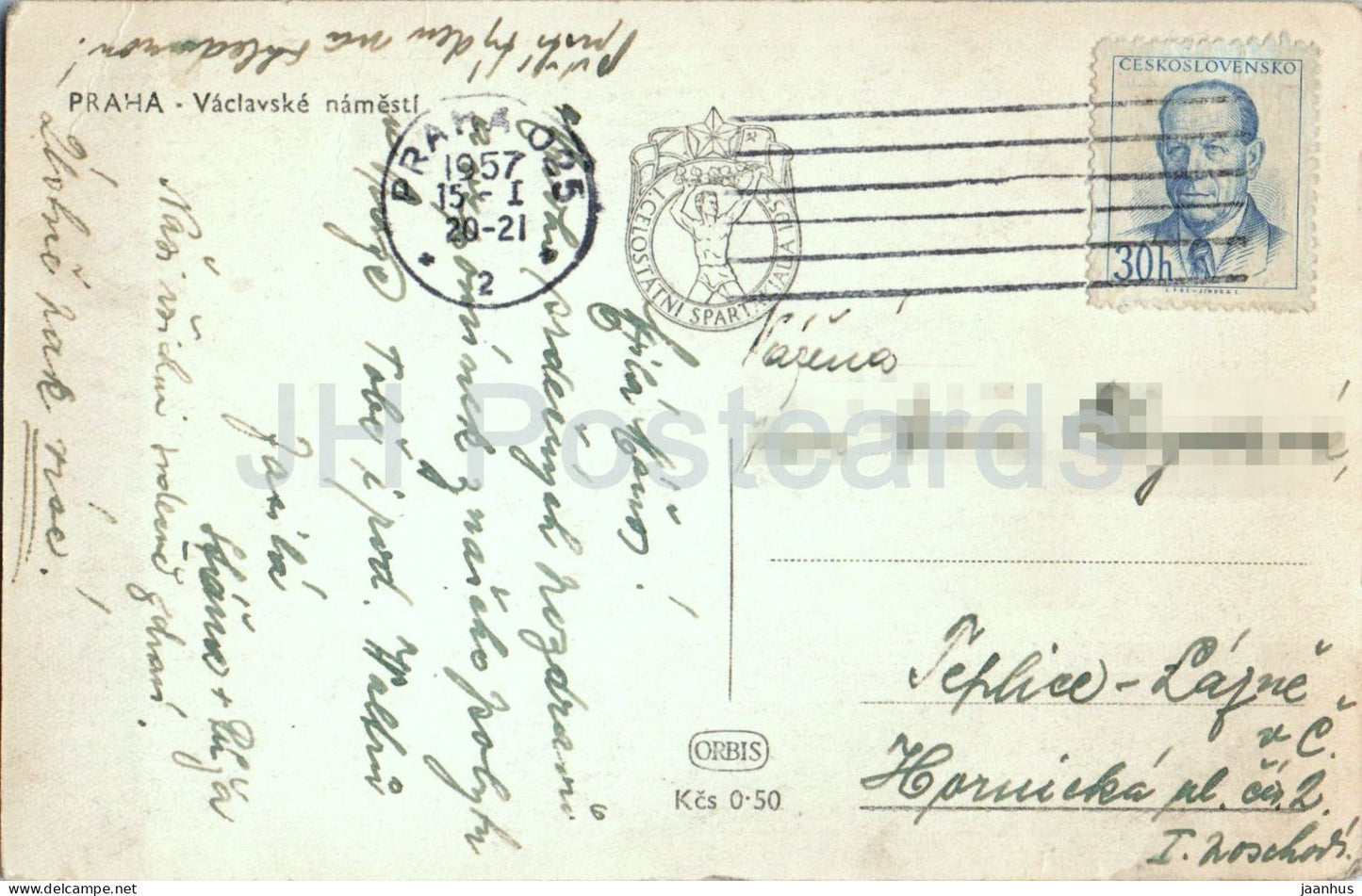 Prague - Prague - Place Venceslas - Vaclavske namesti - vieille carte postale - 1957 - République Tchèque - Tchécoslovaquie - ayant circulé