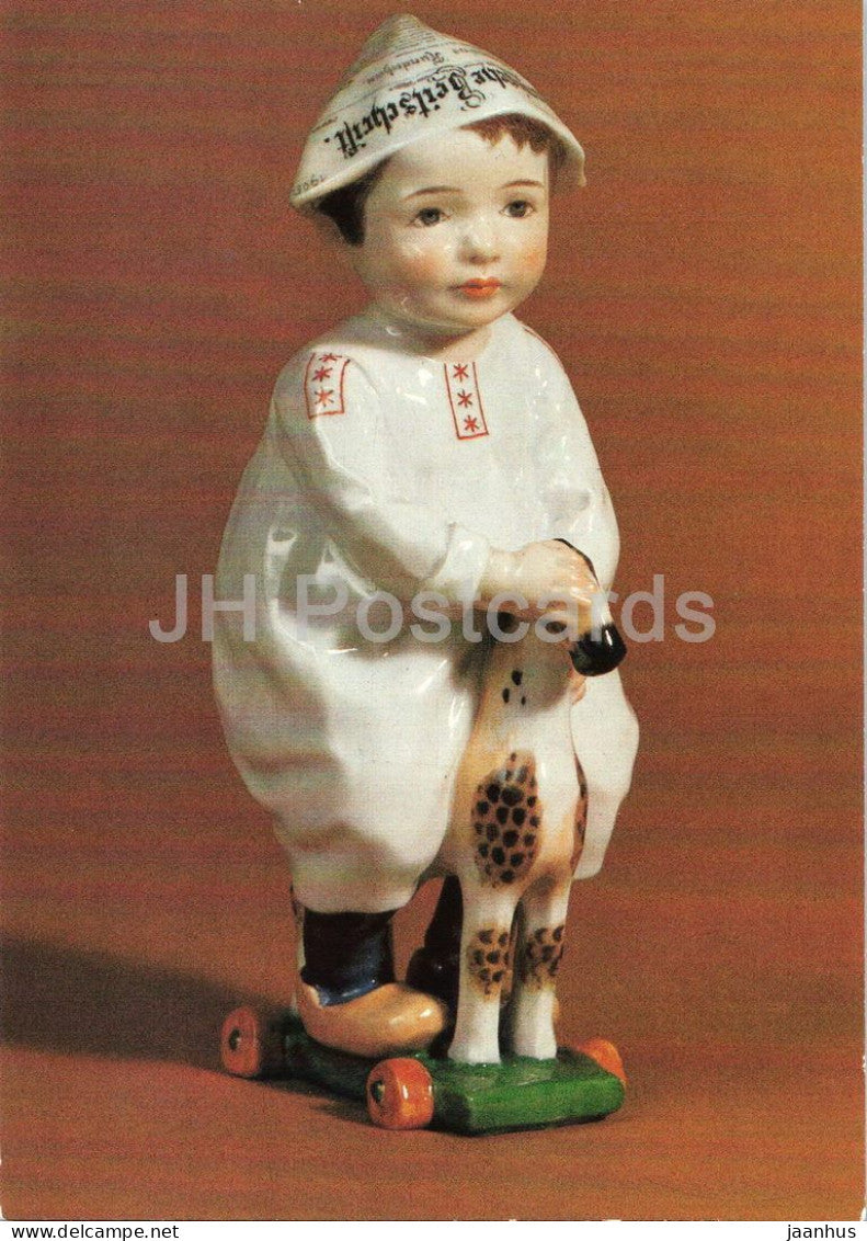 Meissen porcelain - Kind auf Holzpferd - hild on a Wooden Horse figurine - horse - 1985 - Germany DDR - unused - JH Postcards
