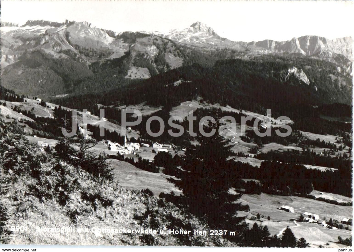 Sibratsgfall mit Gottesackerwande und Hoher Ifen 2237 m - panorama - 8901 - old postcard - Austria - unused - JH Postcards