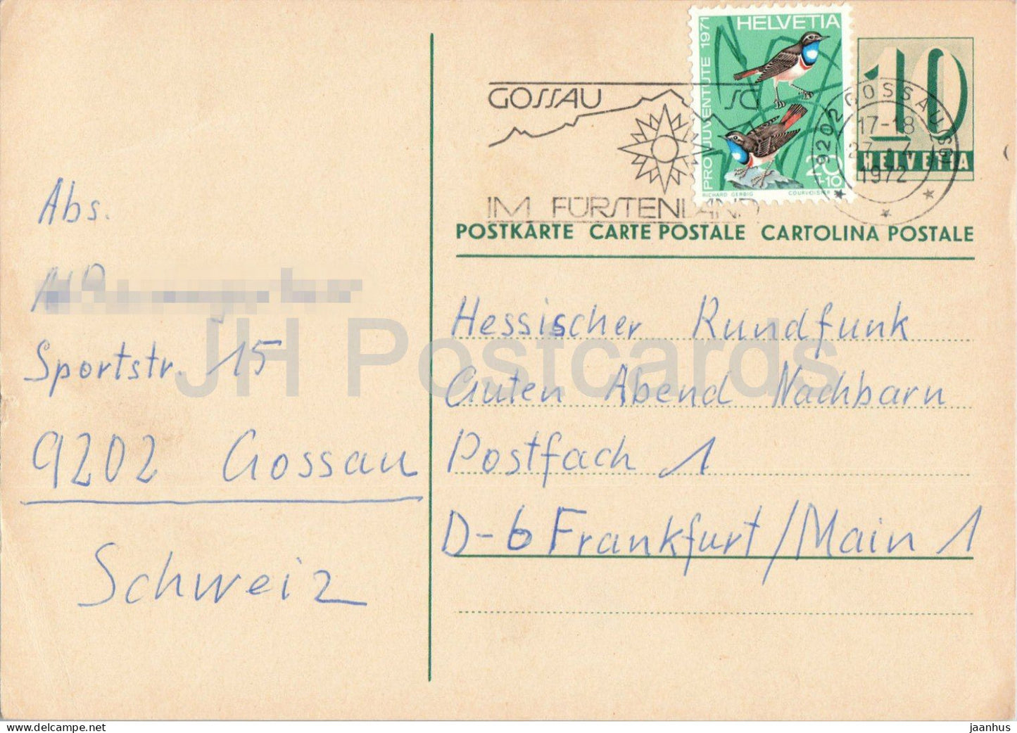 Guten Abend Nachbarn - Hessischer Rundfunk - postal stationery - 138 - 1972 - Switzerland - used - JH Postcards