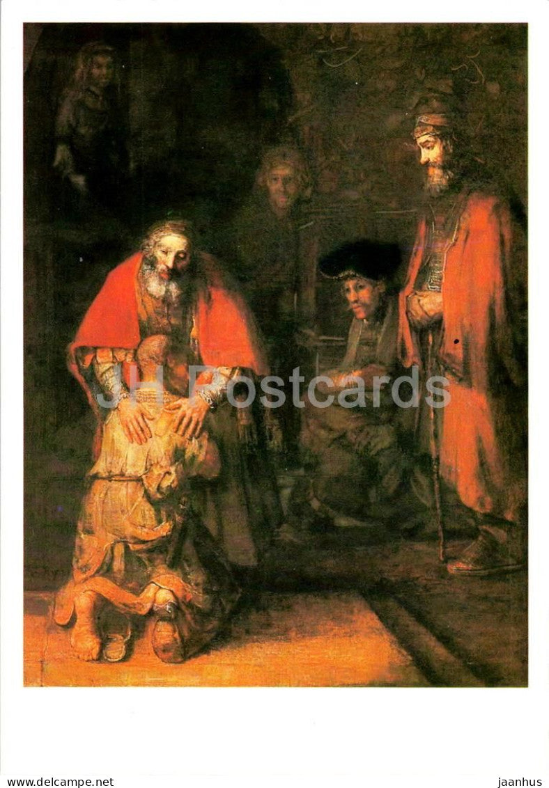 painting by Rembrandt - The Return of the Prodigal Son - Dutch Art - 1984 - Russia USSR - unused - JH Postcards