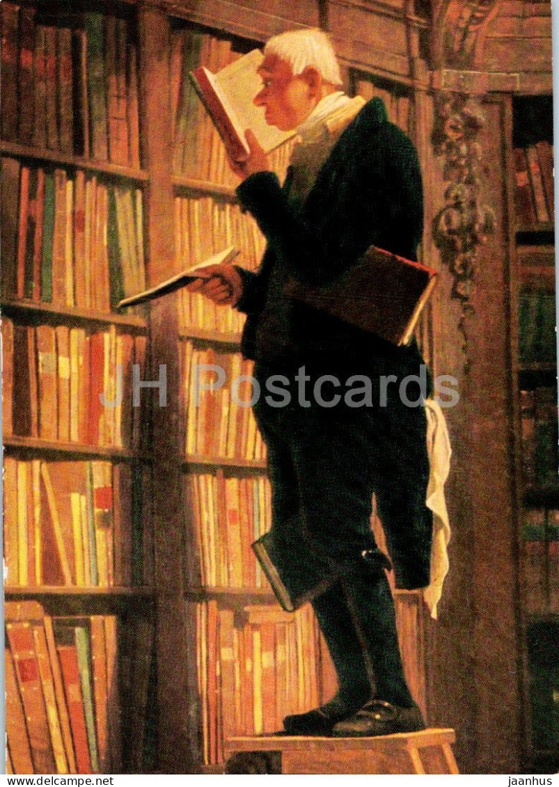 painting by Carl Spitzweg - The Bookworm - Der Bucherwurm - German art - 2413 - Germany - unused - JH Postcards