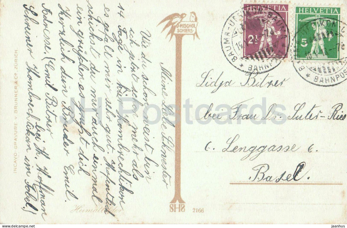 Heimat - ruelle de village avec arbres en fleurs - Série - 2166 - carte postale ancienne - 1918 - Suisse - utilisée