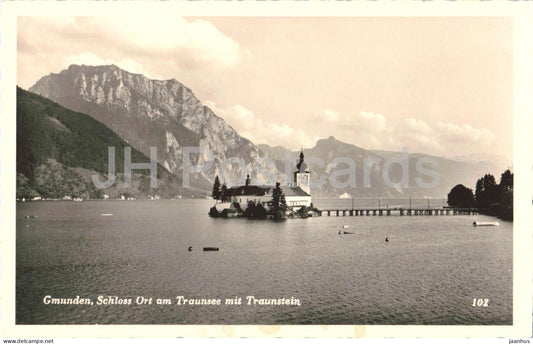 Gmunden - Schloss Ort am Traunsee mit Traunstein - castle - lake - 102 - old postcard - 1953 - Austria - used - JH Postcards