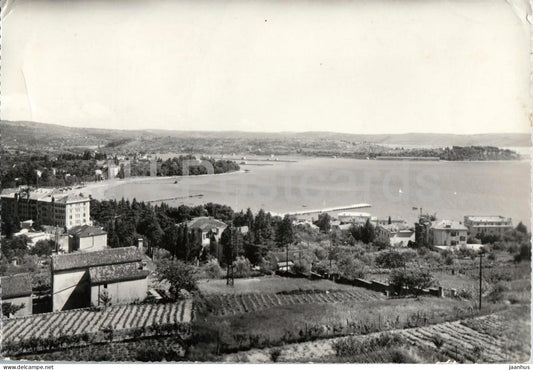Portoroz - Panorama - seaside bay - coastal landscape - old postcard - 1966 - Croatia Slovenia - used - JH Postcards